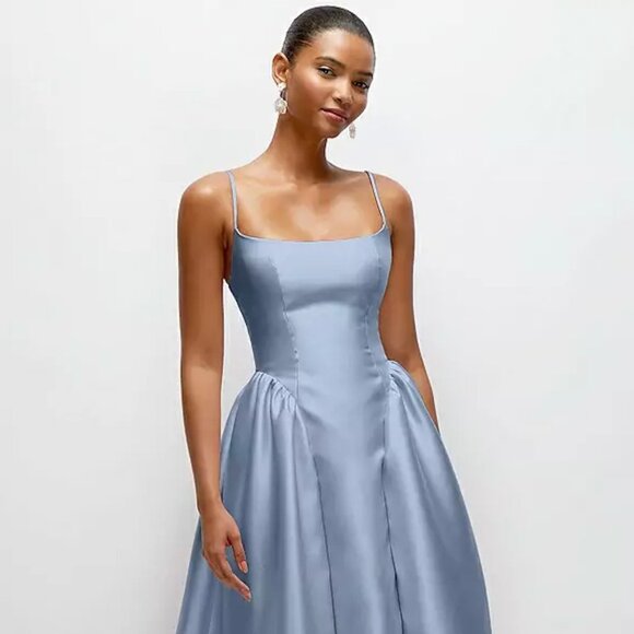 Dessy Collection Dresses & Skirts - Scoop Neck Drop Basque Skirt Satin Maxi Dress with Pockets